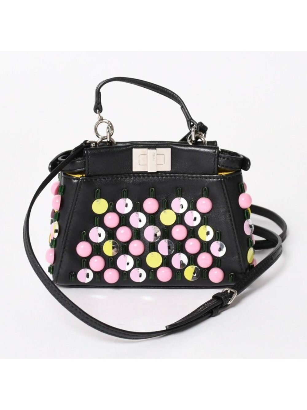 Fendi Micro Peekaboo 2-Way Shoulder Bag Studs Pink Yellow Silver